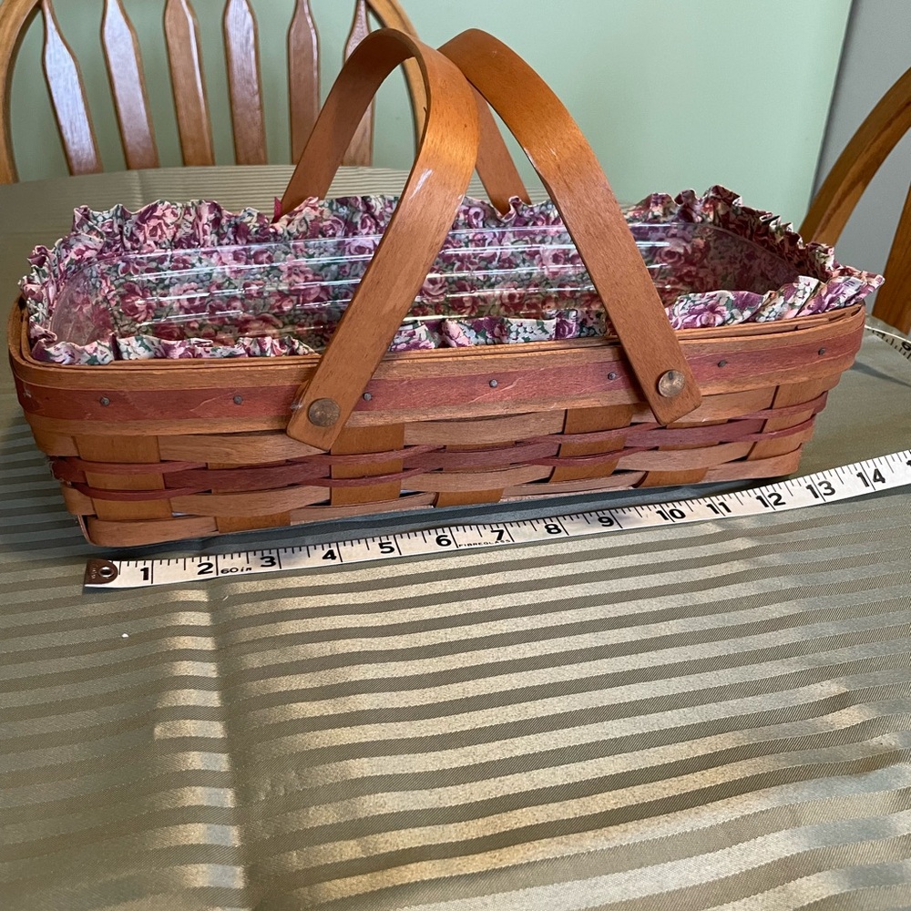 Longaberger Wood Basket with Pink Floral Fabric Liner - Picture 5 of 14